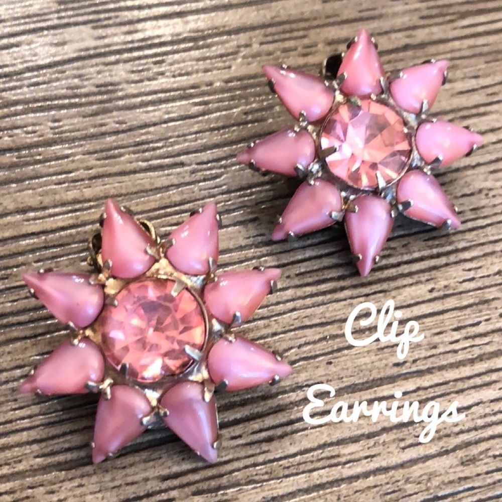 Vintage Pink Austrian Crystal Star Flower Clips